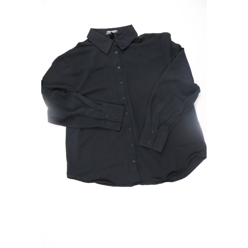 True Womens Button Down Shirt Long Sleeve Black Solid Large NWT